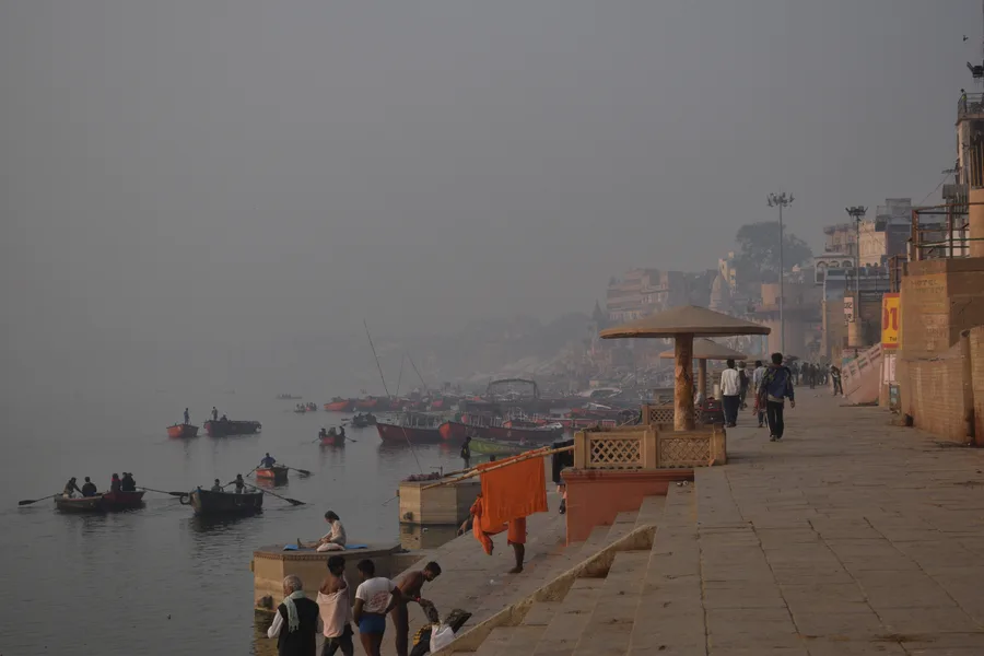 The ghats of Varanasi (Kashi) at dawn, seen along the Ganges riverfront.